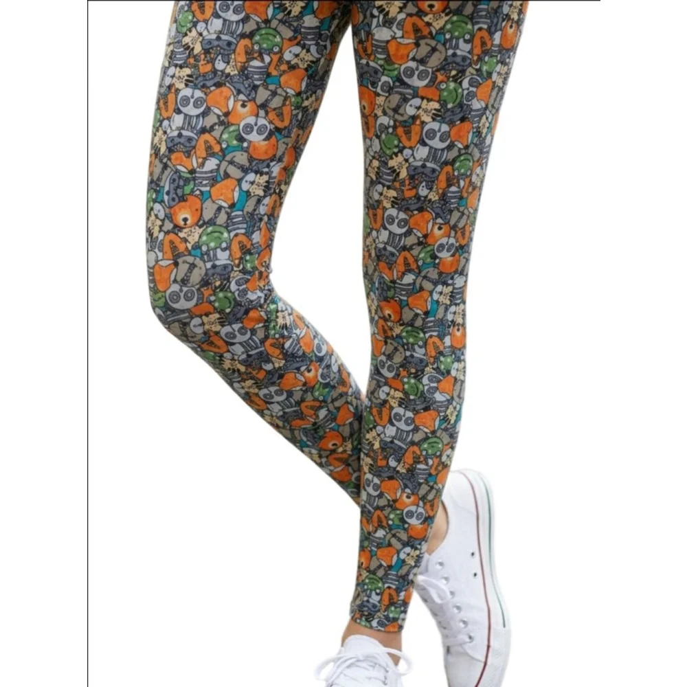 Women's LuLaRoe Gray Orange Animal Print Leggings ONE SIZE